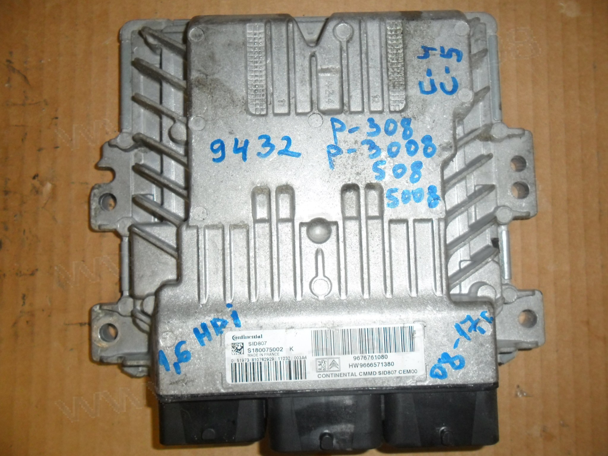 Компютър двигател, Peugeot 308, 3008, 508, 5008, 1.6 HDI, 2008-2016г., 9676761080, S180075002 K, S180075002K, HW9666571380, SID807