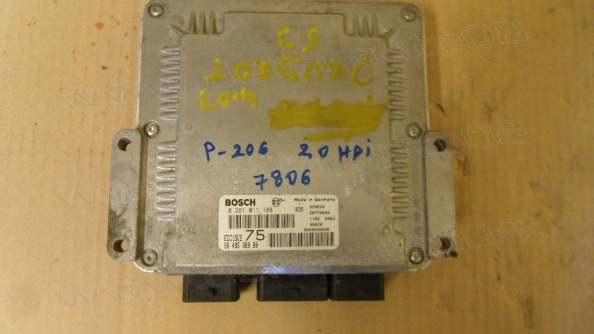 Компютър двигател за Peugeot 206, 2.0 HDI, 2000-2009г., 0 281 011 188, 0281011188, 96 485 888 80, 9648588880, 9640938680 