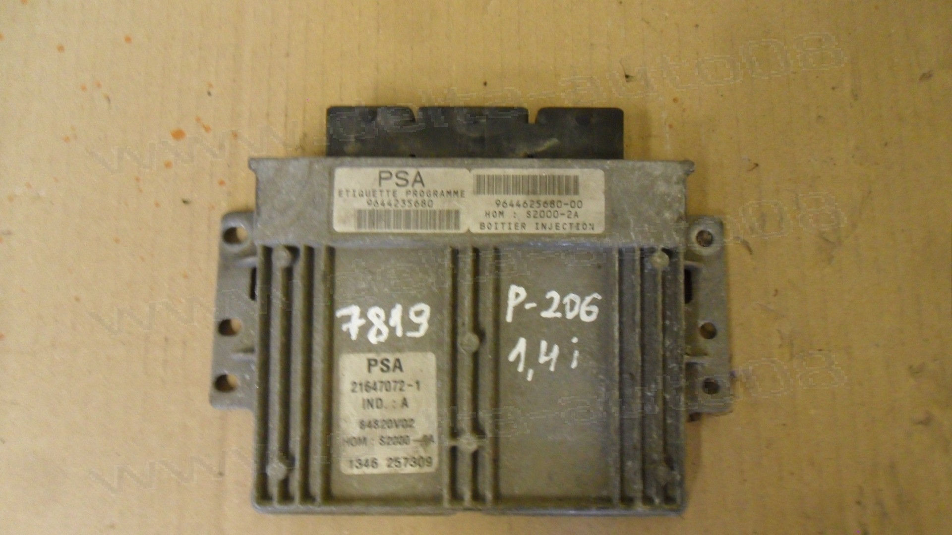 Компютър двигател за Peugeot 206, 1.4, 1998-2012г., 9644235680, 9644625680-00, 964462568000, S2000-2A, 21647072-1, 216470721