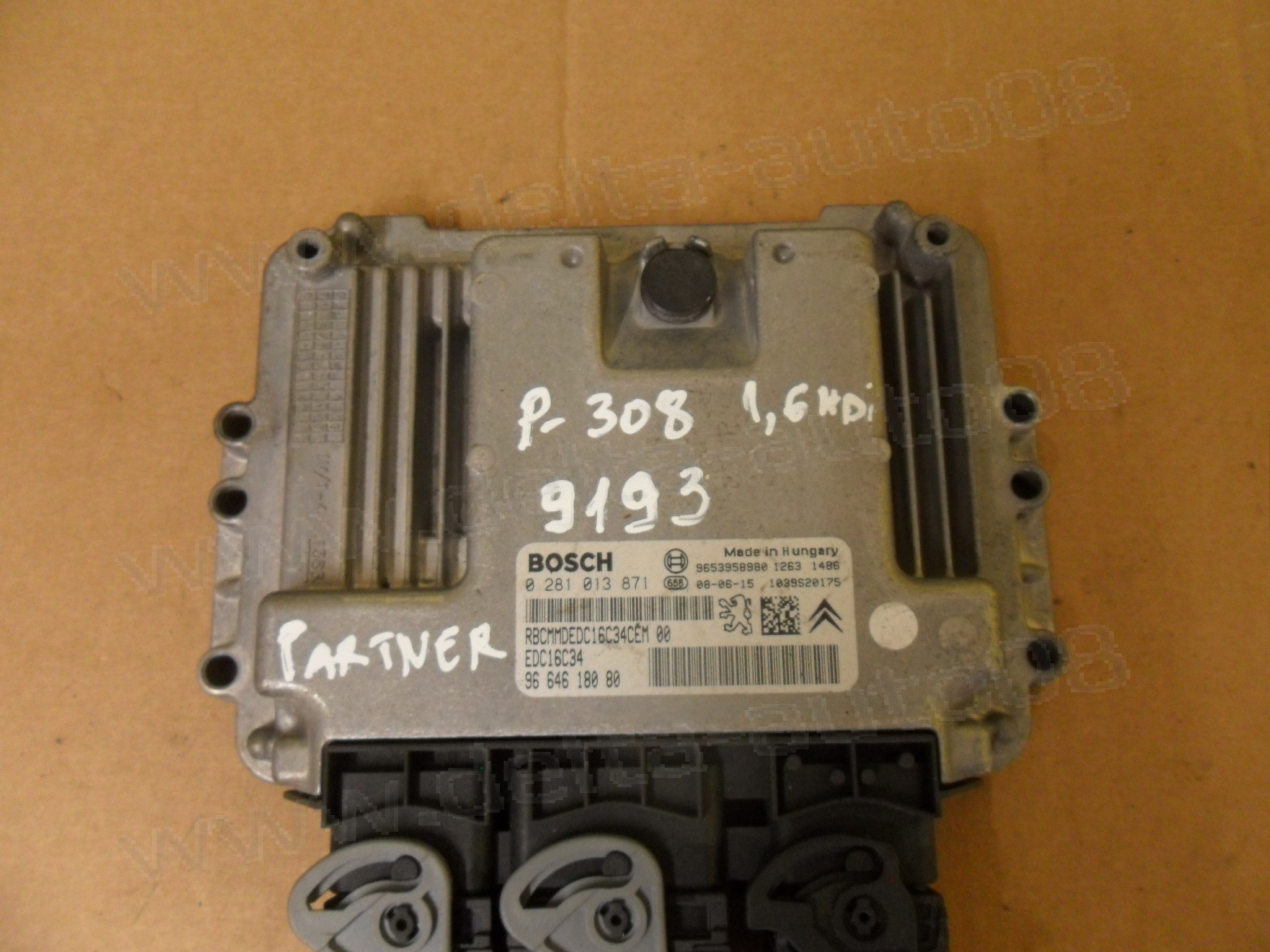 Компютър двигател за Peugeot 308, Partner, 1.6 HDI, 2007-2016г., 0 281 013 871, 0281013871, 96 646 180 80, 9664618080 