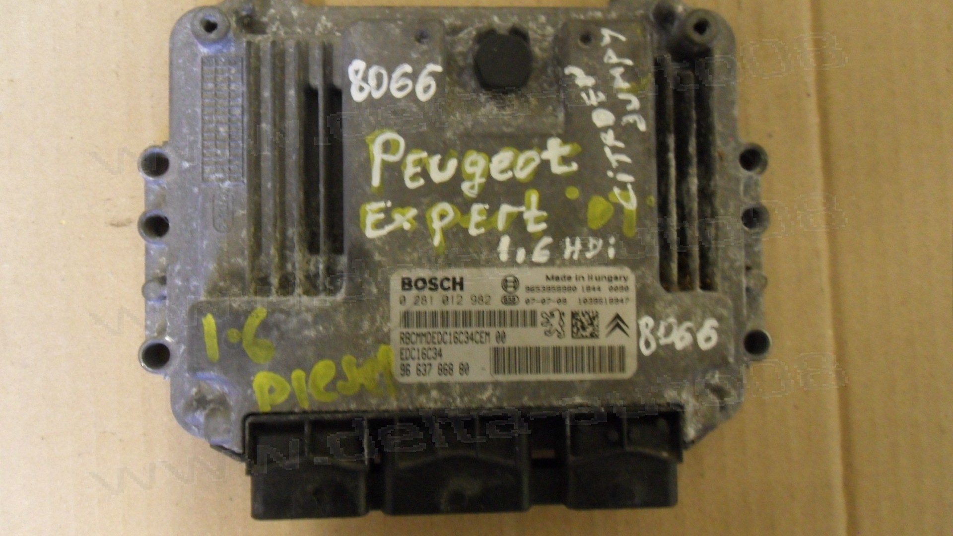 Компютър двигател за Citroen Jumpy, Peugeot Expart, 1.6 HDI, 2007-2016г., 0 281 012 982, 0281012982, 96 637 868 80, 9663786880