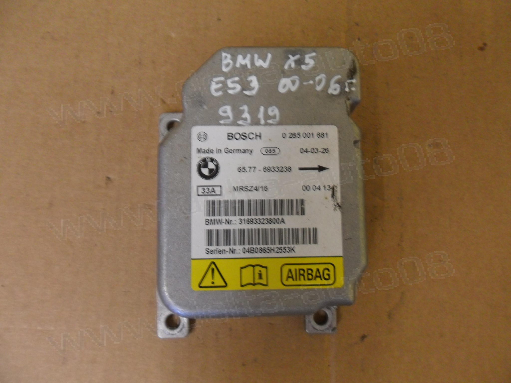 Модул Airbag за BMW X5, E53, 2000-2006г., 0 285 001 681, 0285001681, 65.77-6933238, 65.776933238, 6577-6933238, 65776933238
