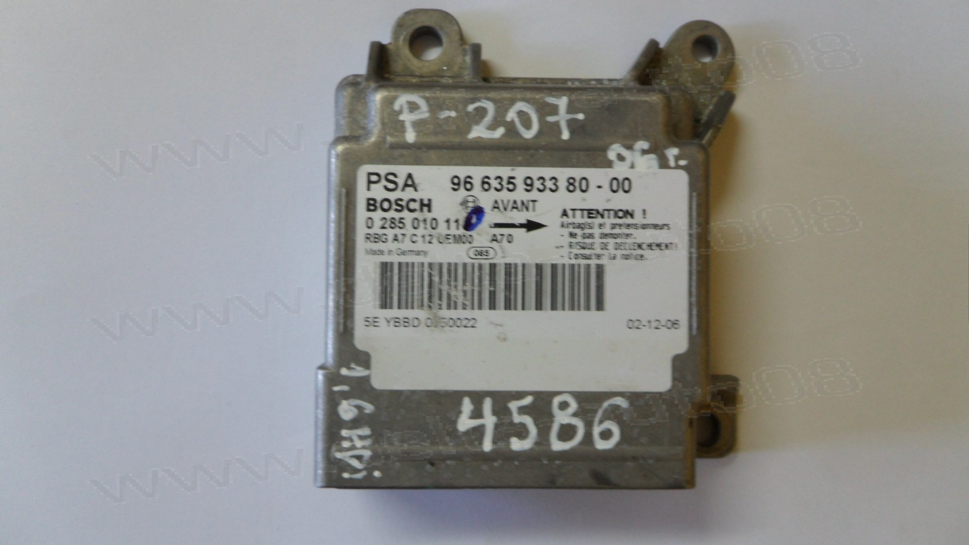 Модул Airbag за Peugeot 207 1.6 HDi  2006г.   96 635 933 80-00,9663593380-00, 966359338000, 0 285 010 110, 0285010110, 9663593380 00