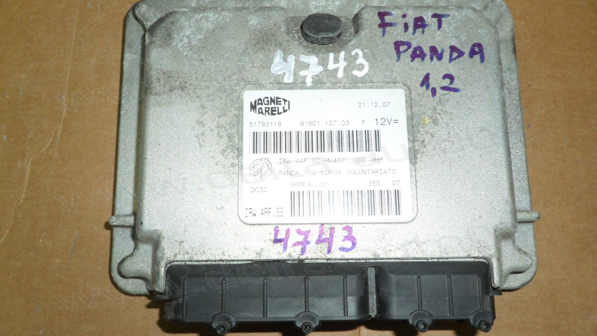 Компютър двигател за Fiat Panda 1.2   51793116, 61601.127.03, 6160112703, IAW 4AF.S2 HW407 20BB-WHM, IAW4AFS2HW40720BBWHM
