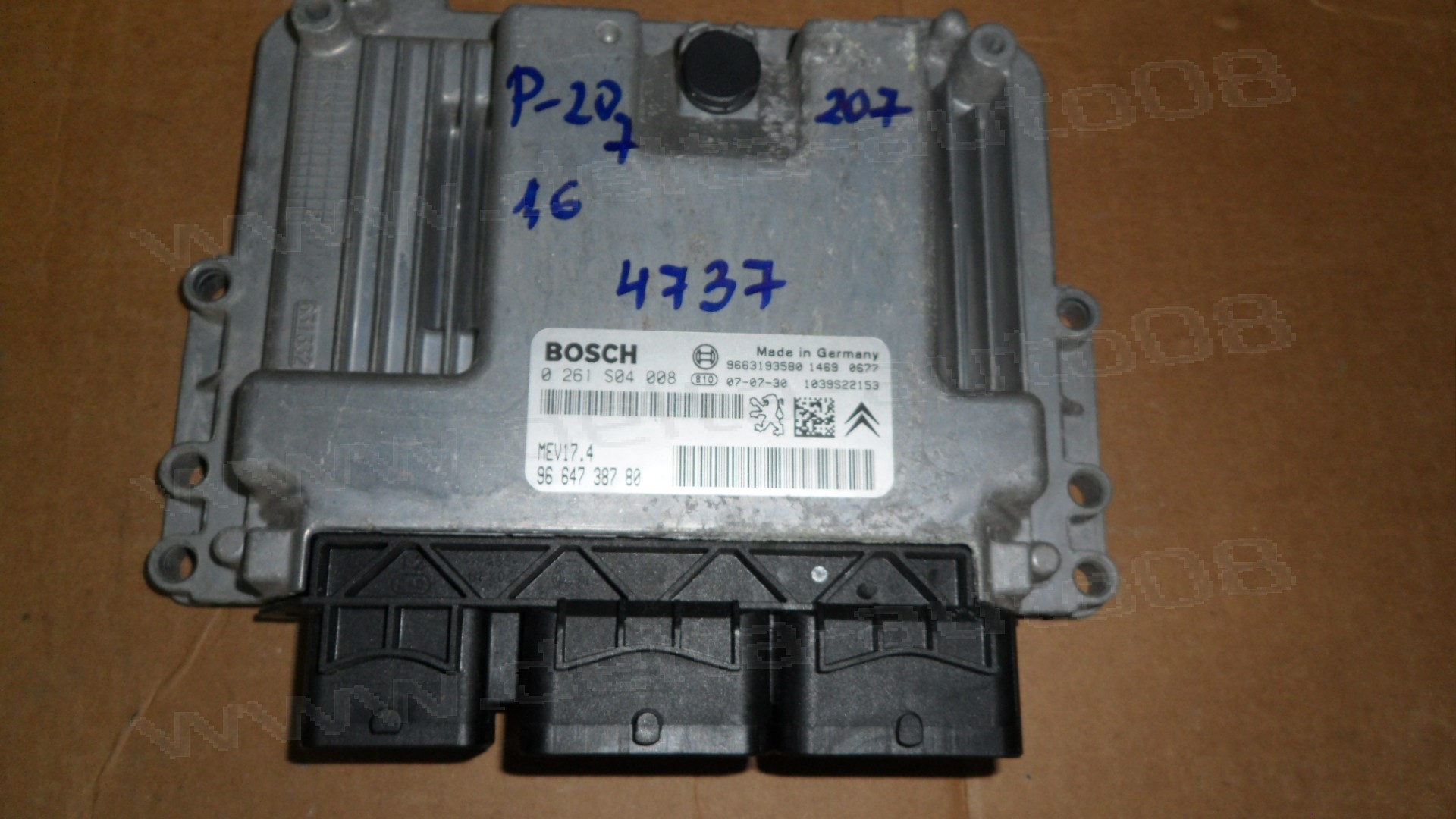 Компютър двигател за Peugeot 207 1.6 16V   0 261 S04 008, 0261S04008, MEV17.4, MEV174, 96 647 387 80, 9664738780, 9663183580, 1039S22153