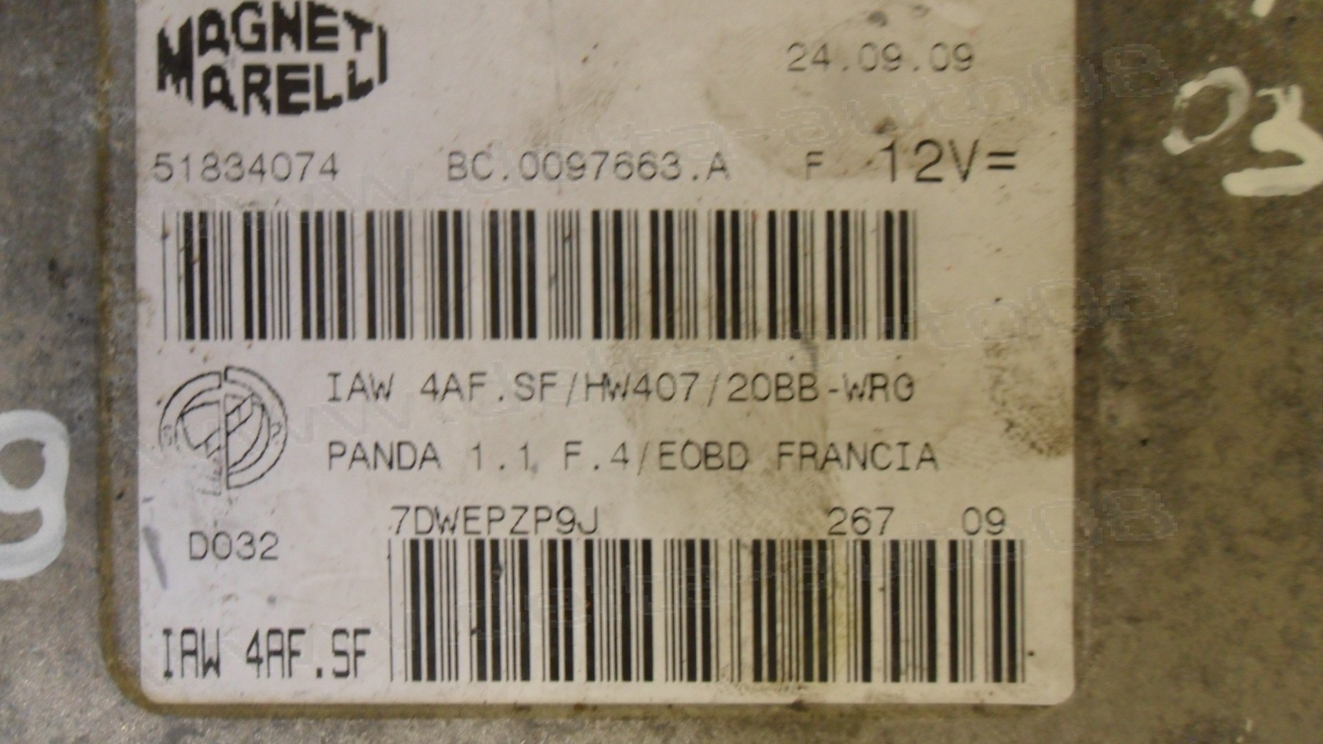 Компютър двигател за Fiat Panda, 1.1i, 2003-2012г., 51834074, BC.0097663.A, BC0097663A, IAW 4AF.SF, IAW4AFSF 
