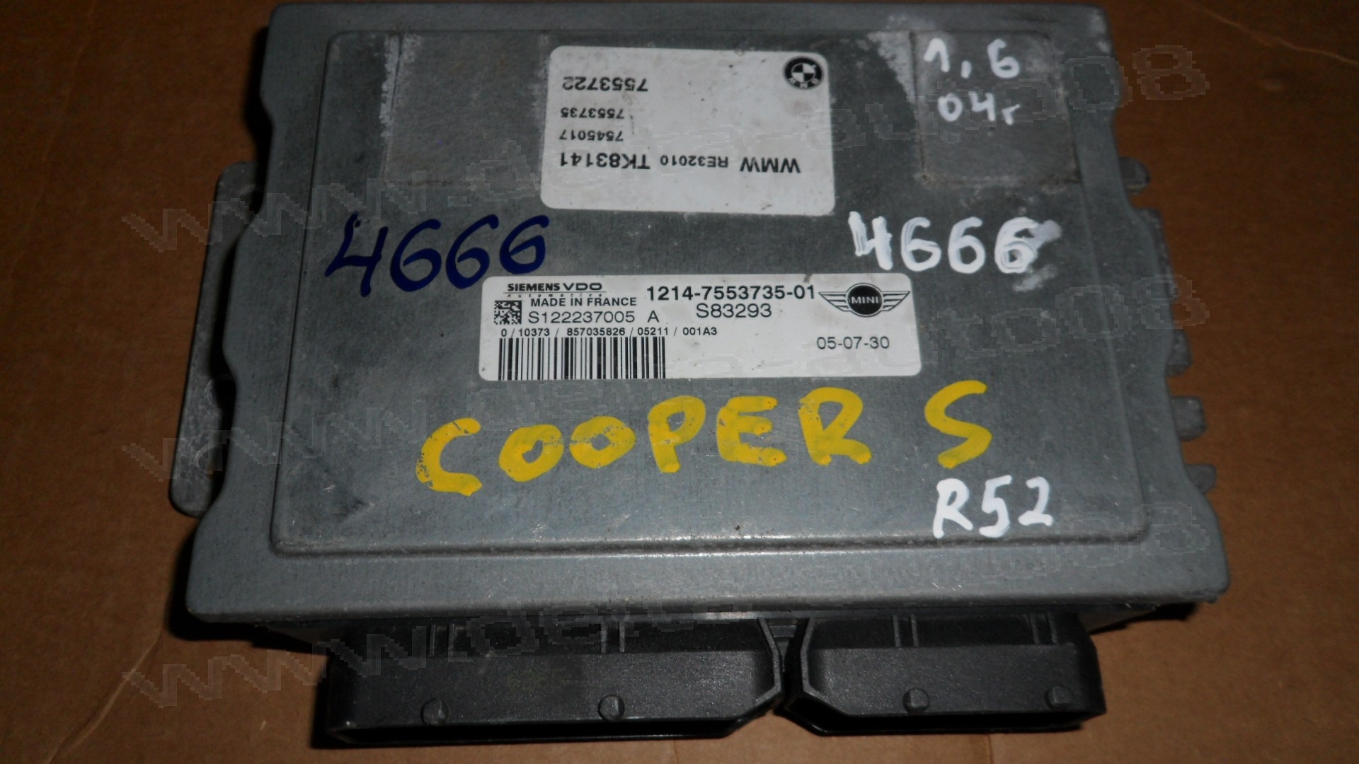 Компютър двигател за Mini Cooper R52, R50, R53, W10,  1.6,  2001г.-2006г., S122237005 A, S122237005A, 1214-7553735-01, 1214755373501, S83293, 7553722