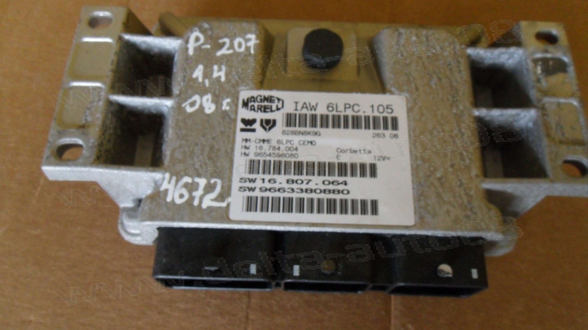 Компютър двигател за Peugeot 207 1.4 16V 2008г., IAW 6LPC.105, HW 16.784.004, HW 9654596080, IAW6LPC105, HW16784004, HW9654596080, SW 9663380880, SW 16.807.064, SW 16807064 