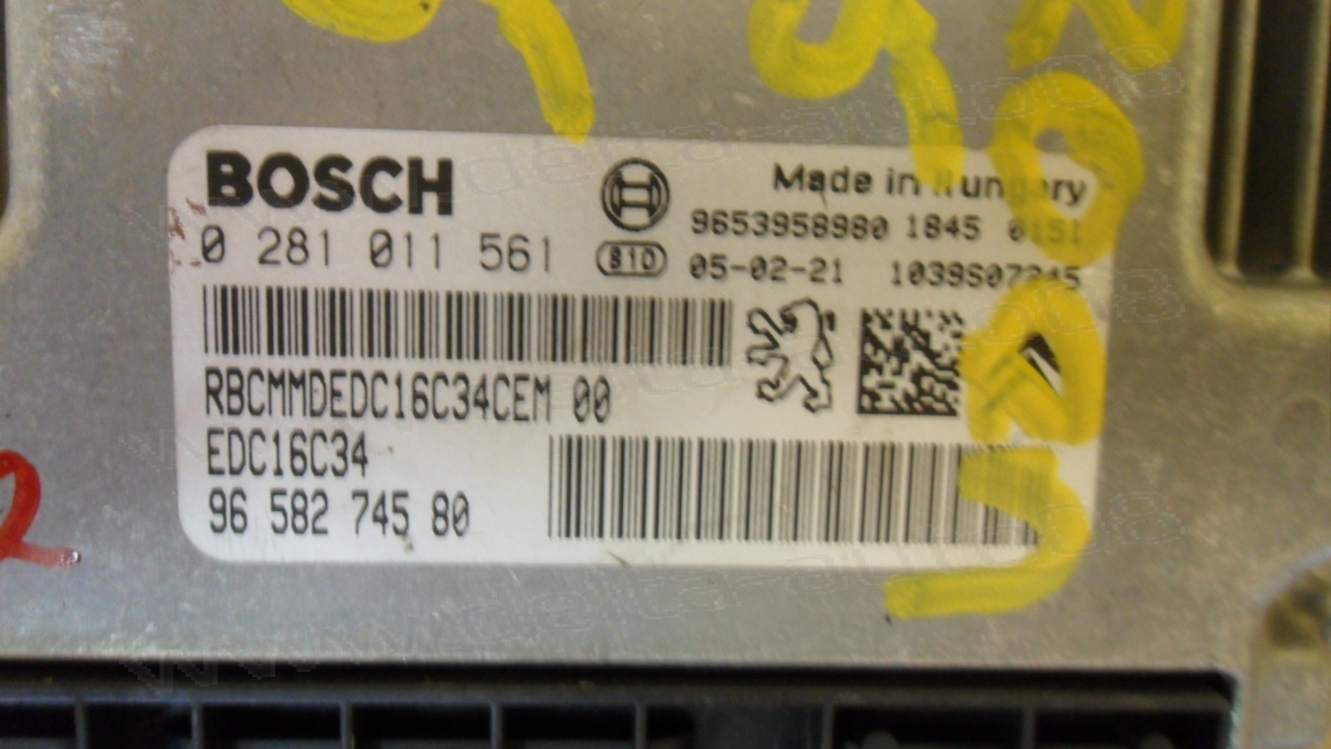 Компютър двигател за Citroen C5 1.6 HDI, 2004 - 2008г., 0 281 011 561, 0281011561, EDC16C34, 96 582 745 80, 9658274580, 9653958980, 1039S07245 