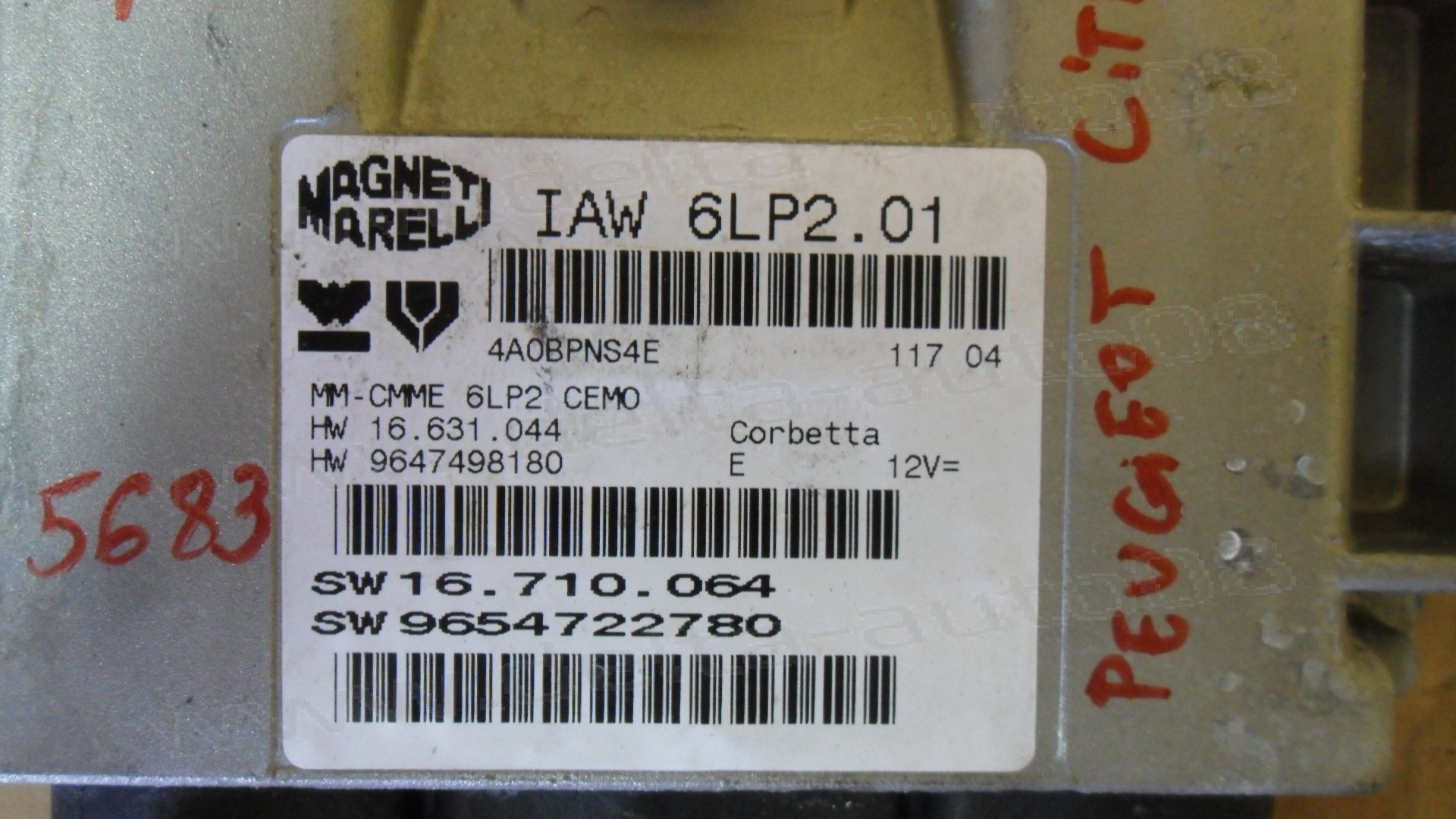 Компютър двигател за Citroen, Peugeot, 1.4, IAW 6LP2.01, IAW6LP2.01, IAW6LP201, HW 16.631.044, HW16631044, HW 9647498180, HW9647498180, SW16.710.064, SW16710064, SW9654722780