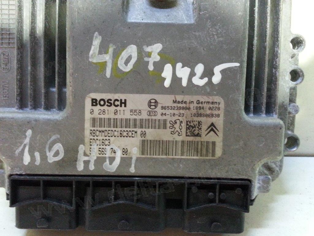 Компютър двигател за Peugeot 407, 1.6 HDI  0281011558, 0 281 011 558, 96 569 746 80, 9656974680, 9653239880, 1039S06838, EDC16C3