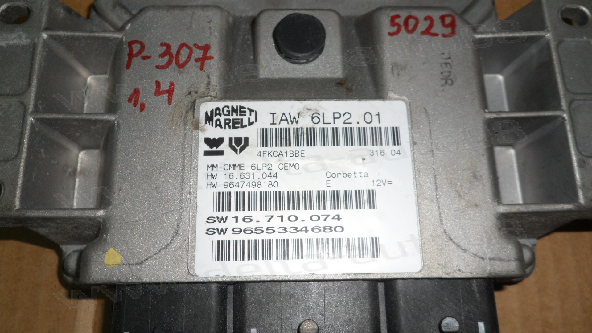 Компютър двигател за Peugeot 307 1.4  IAW 6LP2.01, IAW6LP201, SW 16.710.074, SW16710074, SW 9655334680, SW9655334680, HW 16.631.044, HW16631044, HW 9647498180, HW9647498180 