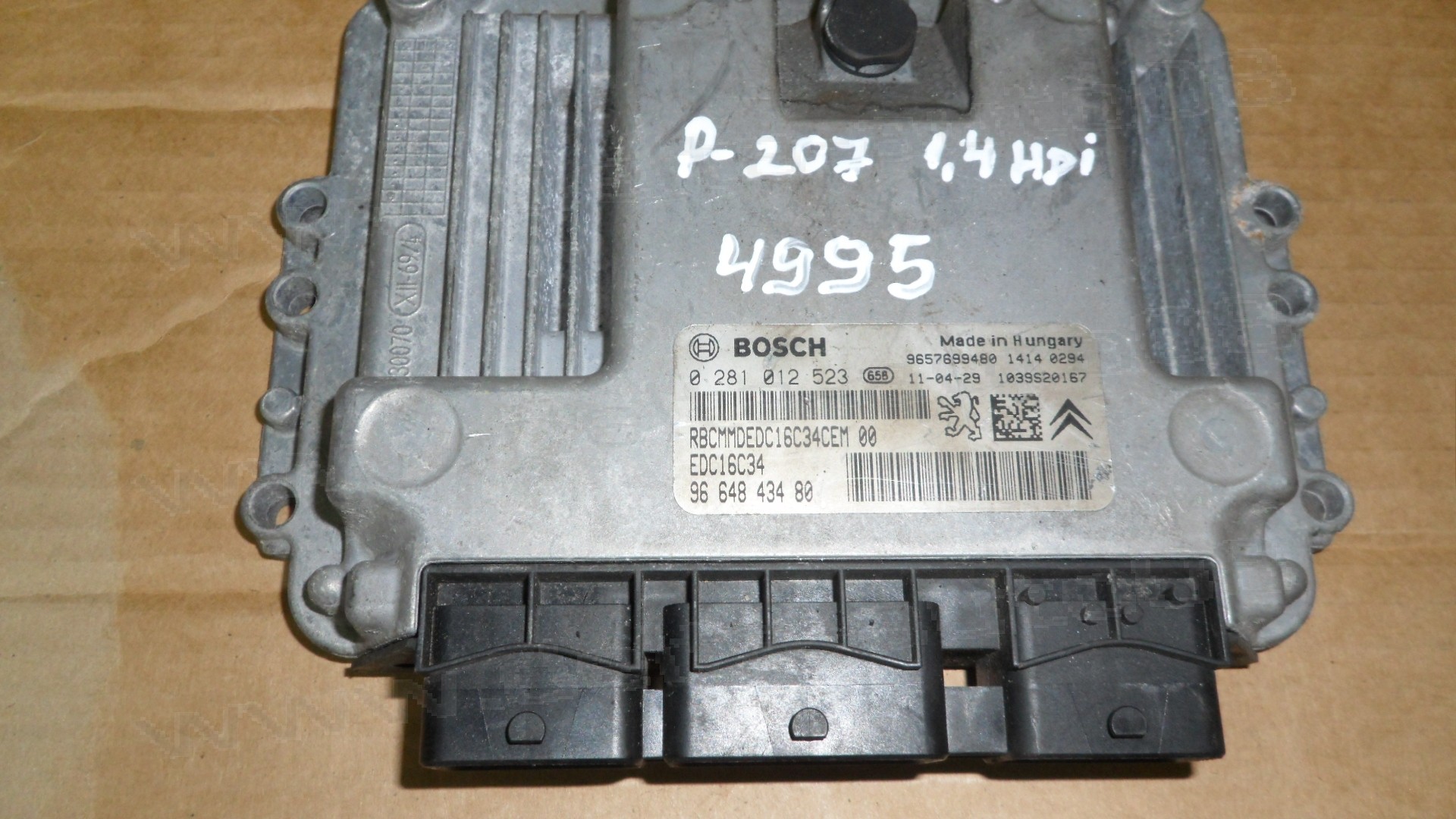 Компютър двигател за Peugeot 207 1.4 HDi 2010-2011г., 0 281 012 523, 0281012523, 9657699480, 1039S20167, 96 648 434 80, 9664843480